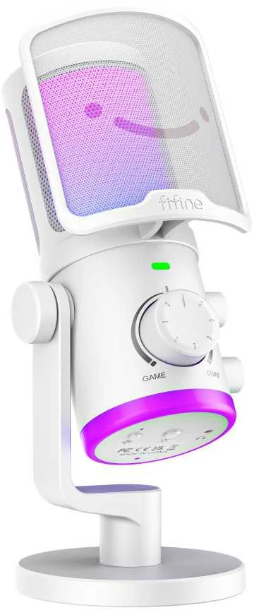 FIFINE AmpliGame AM6W laidinis mikrofonas su RGB apšvietimu | USB