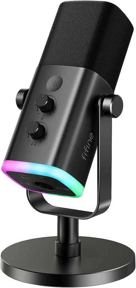 FIFINE AmpliGame AM8 laidinis mikrofonas su RGB apšvietimu USB/XLR