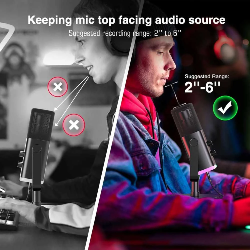 FIFINE AmpliGame AM8 laidinis mikrofonas su RGB apšvietimu USB/XLR