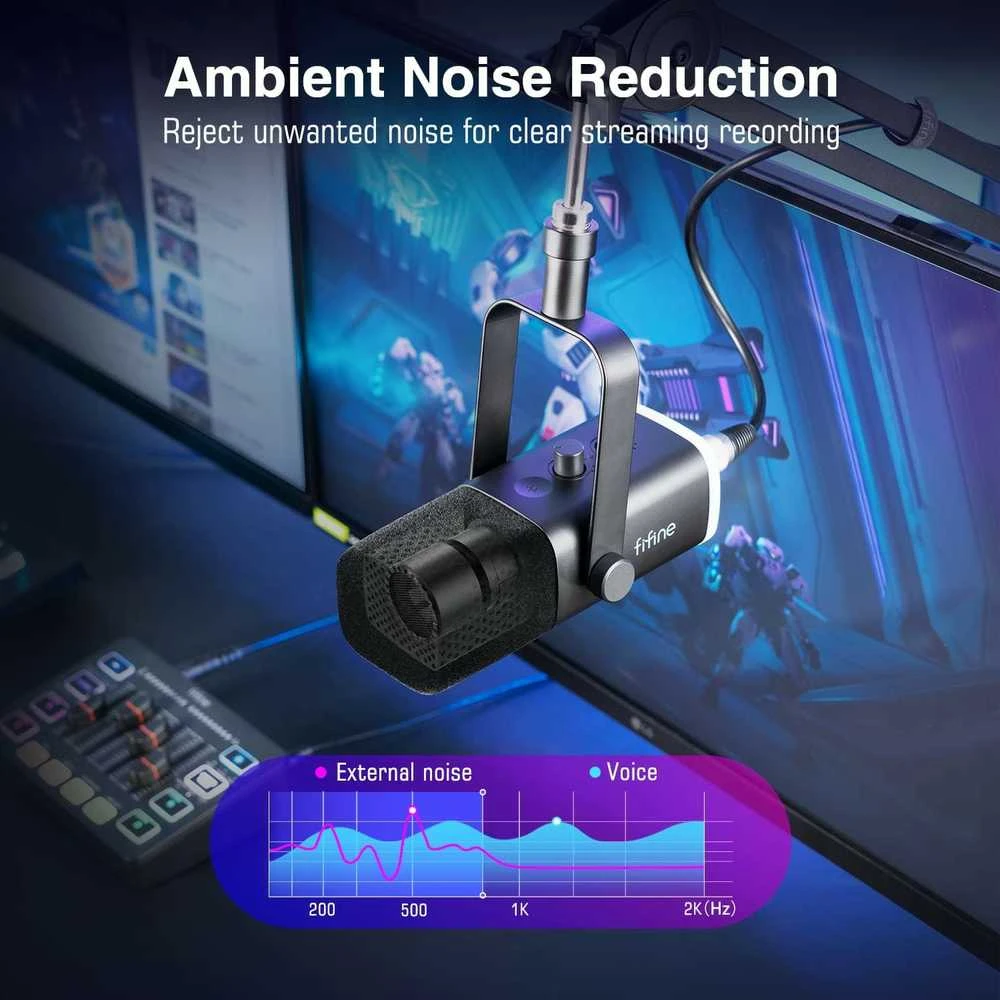 FIFINE AmpliGame AM8 laidinis mikrofonas su RGB apšvietimu USB/XLR