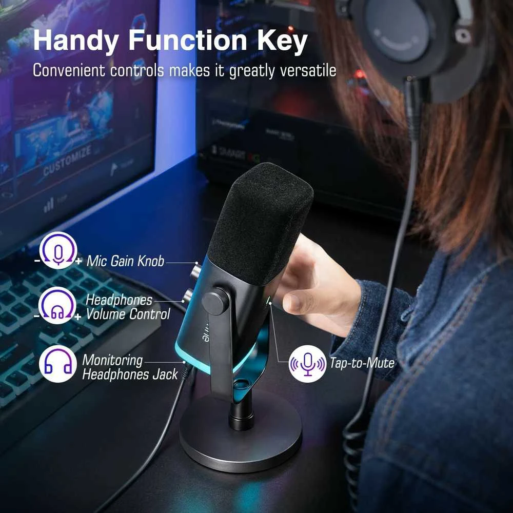FIFINE AmpliGame AM8 laidinis mikrofonas su RGB apšvietimu USB/XLR