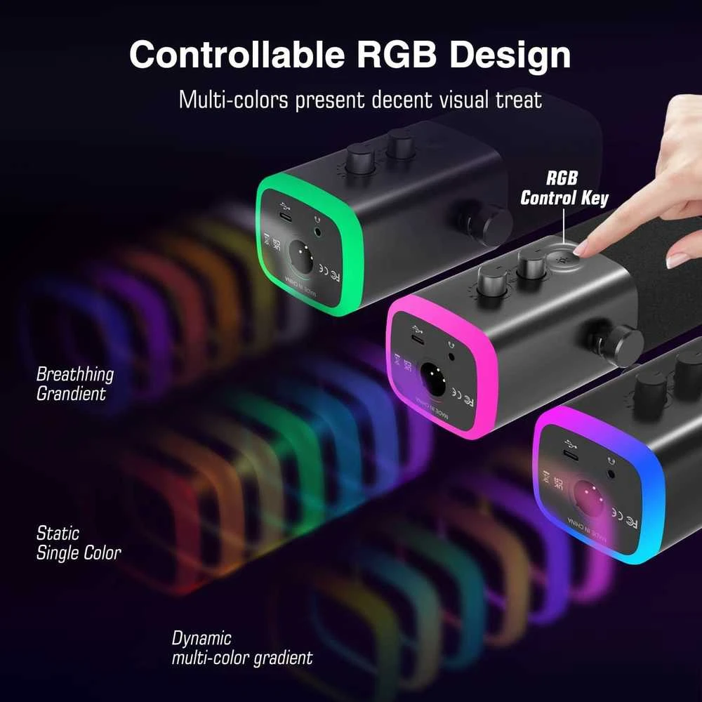 FIFINE AmpliGame AM8 laidinis mikrofonas su RGB apšvietimu USB/XLR