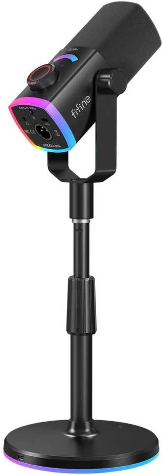 FIFINE AmpliGame AM8 PROS laidinis mikrofonas su stovu ir RGB apšvietimu USB/XLR