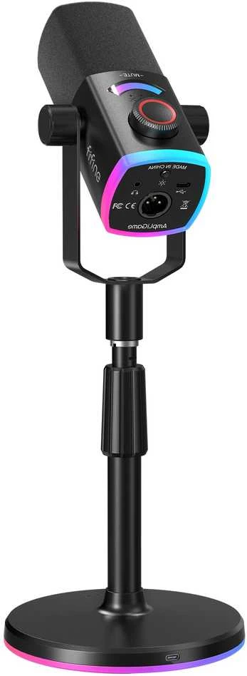 FIFINE AmpliGame AM8 PROS laidinis mikrofonas su stovu ir RGB apšvietimu USB/XLR