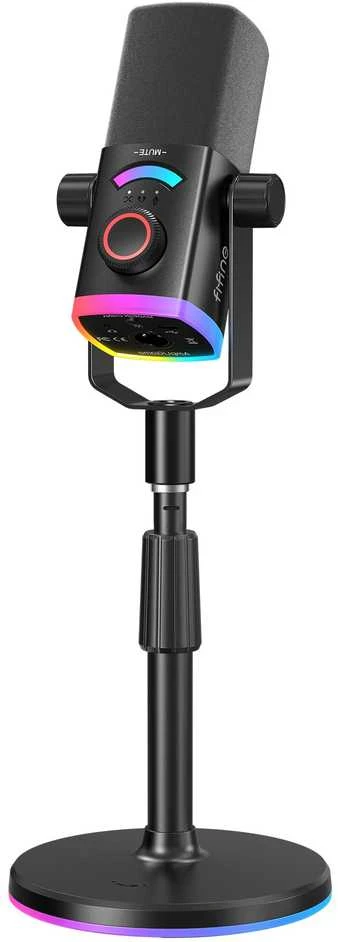 FIFINE AmpliGame AM8 PROS laidinis mikrofonas su stovu ir RGB apšvietimu USB/XLR