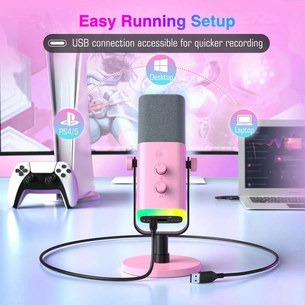 FIFINE AmpliGame AM8P laidinis mikrofonas su RGB apšvietimu USB/XLR