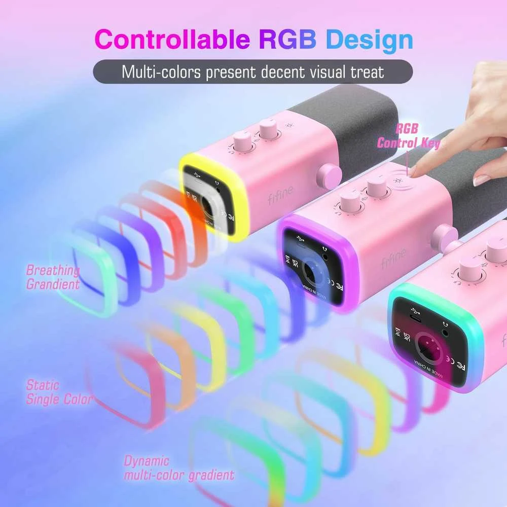 FIFINE AmpliGame AM8P laidinis mikrofonas su RGB apšvietimu USB/XLR