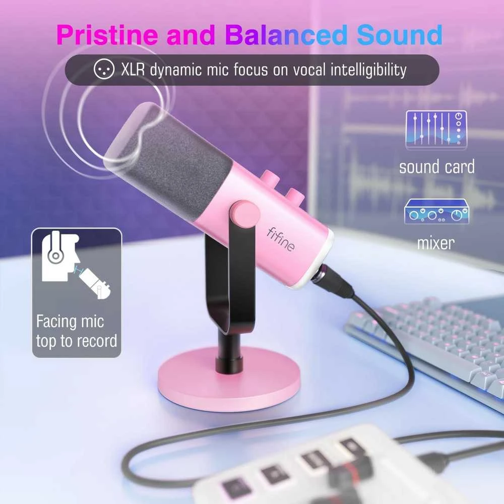 FIFINE AmpliGame AM8P laidinis mikrofonas su RGB apšvietimu USB/XLR
