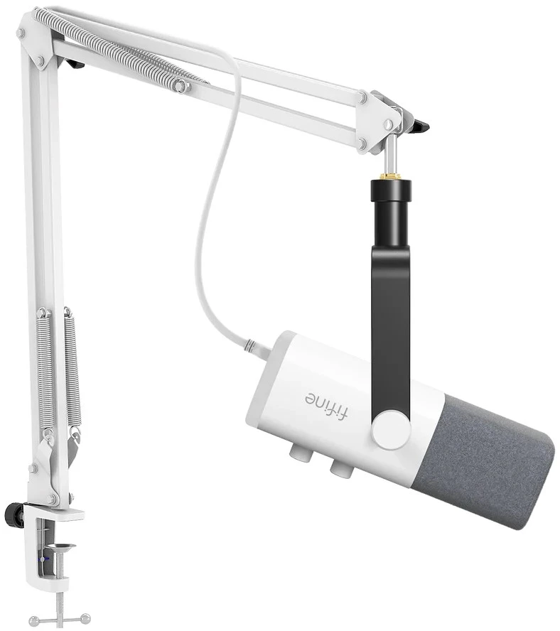 FIFINE AmpliGame AM8T Baltas laidinis mikrofonas su stovu ir RGB apšvietimu | USB/XLR