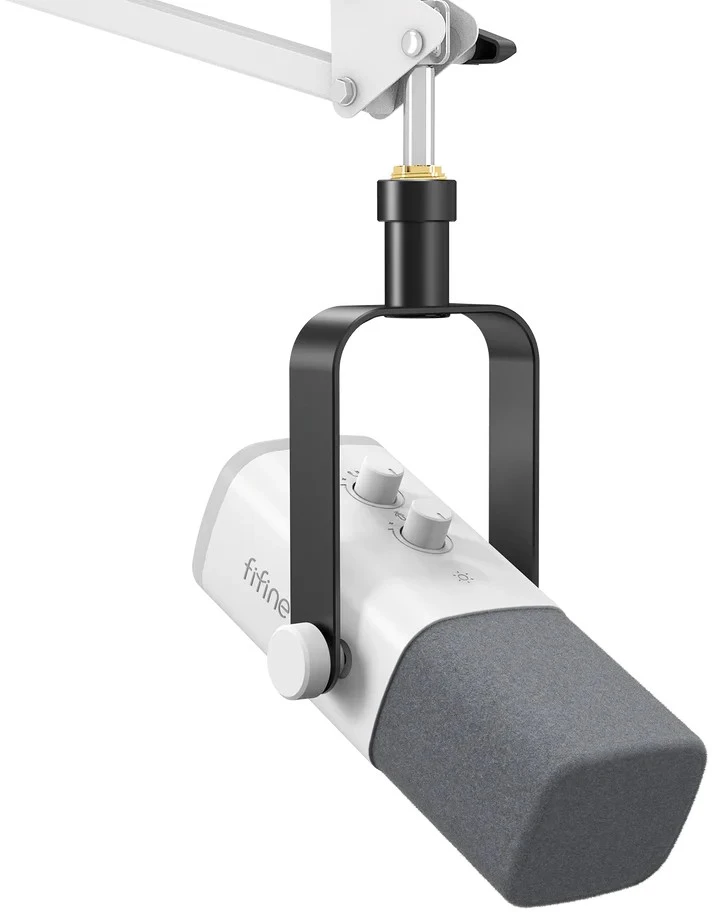 FIFINE AmpliGame AM8T Baltas laidinis mikrofonas su stovu ir RGB apšvietimu | USB/XLR