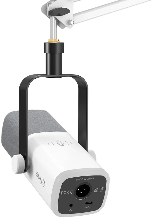 FIFINE AmpliGame AM8T Baltas laidinis mikrofonas su stovu ir RGB apšvietimu | USB/XLR