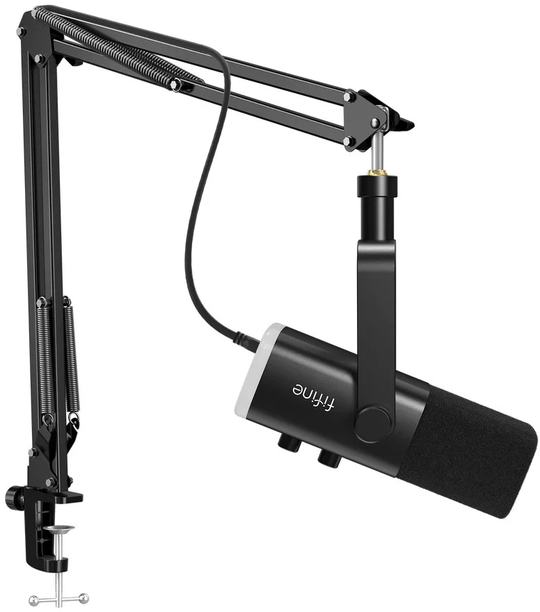 FIFINE AmpliGame AM8T Juodas laidinis mikrofonas su stovu ir RGB apšvietimu | USB/XLR