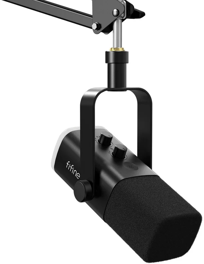 FIFINE AmpliGame AM8T Juodas laidinis mikrofonas su stovu ir RGB apšvietimu | USB/XLR
