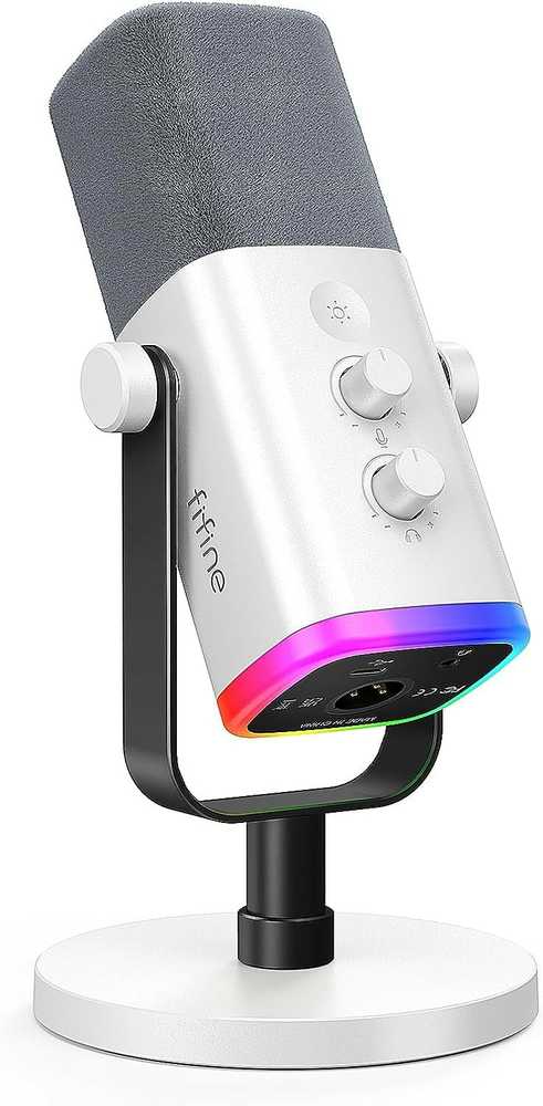 FIFINE AmpliGame AM8W laidinis mikrofonas su RGB apšvietimu USB/XLR