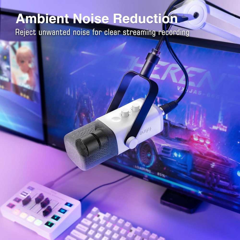 FIFINE AmpliGame AM8W laidinis mikrofonas su RGB apšvietimu USB/XLR