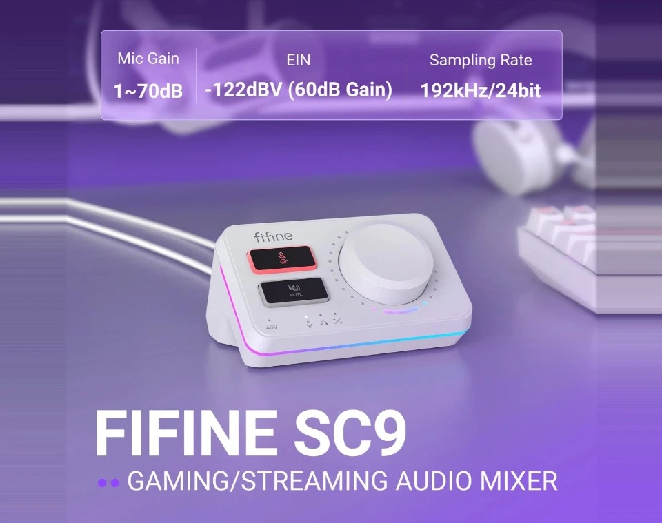 FIFINE AmpliGame SC9W Audio mikšerinis pultas | Baltas
