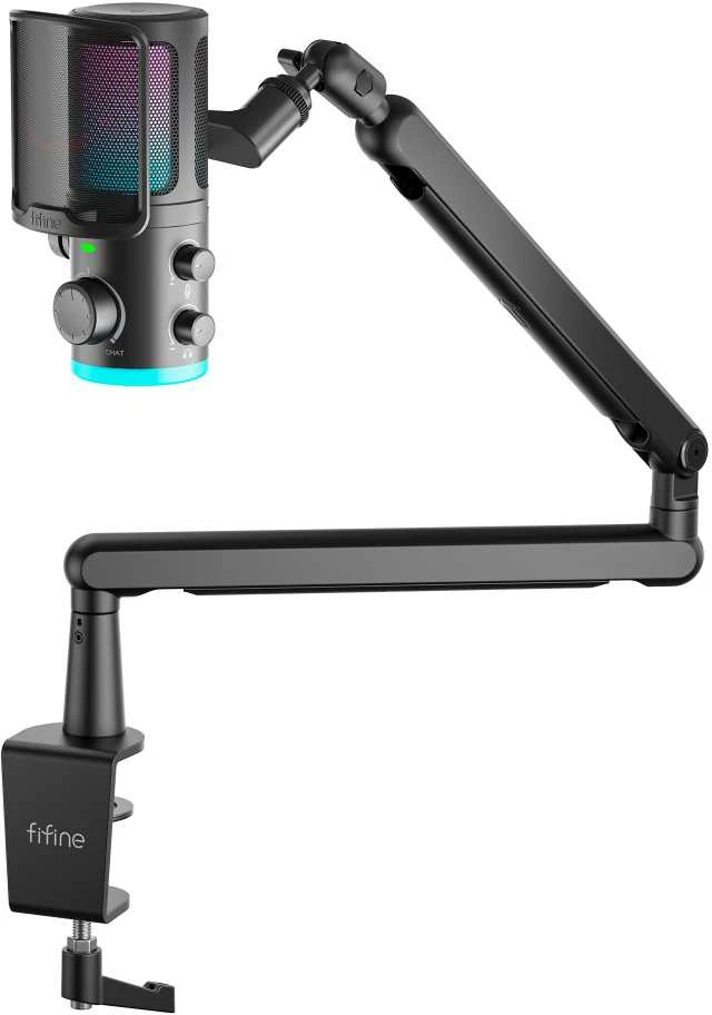 FIFINE AmpliGame TAM6 laidinis mikrofonas su stovu ir RGB apšvietimu | USB