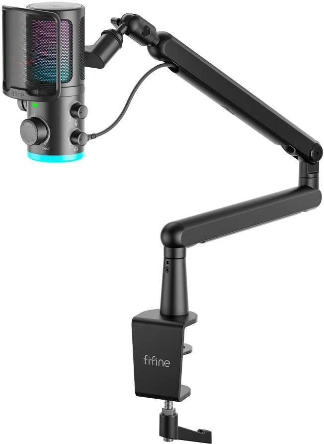 FIFINE AmpliGame TAM6 laidinis mikrofonas su stovu ir RGB apšvietimu | USB