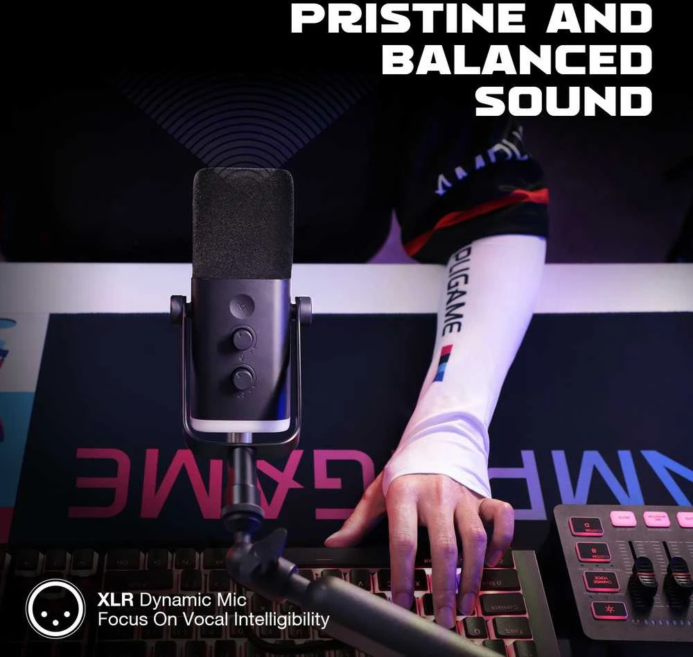 FIFINE AmpliGame TAM8 laidinis mikrofonas su stovu ir RGB apšvietimu USB/XLR