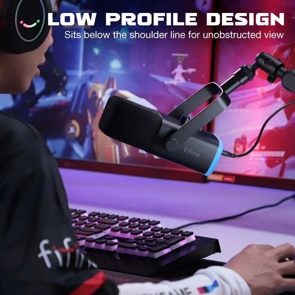FIFINE AmpliGame TAM8 laidinis mikrofonas su stovu ir RGB apšvietimu USB/XLR