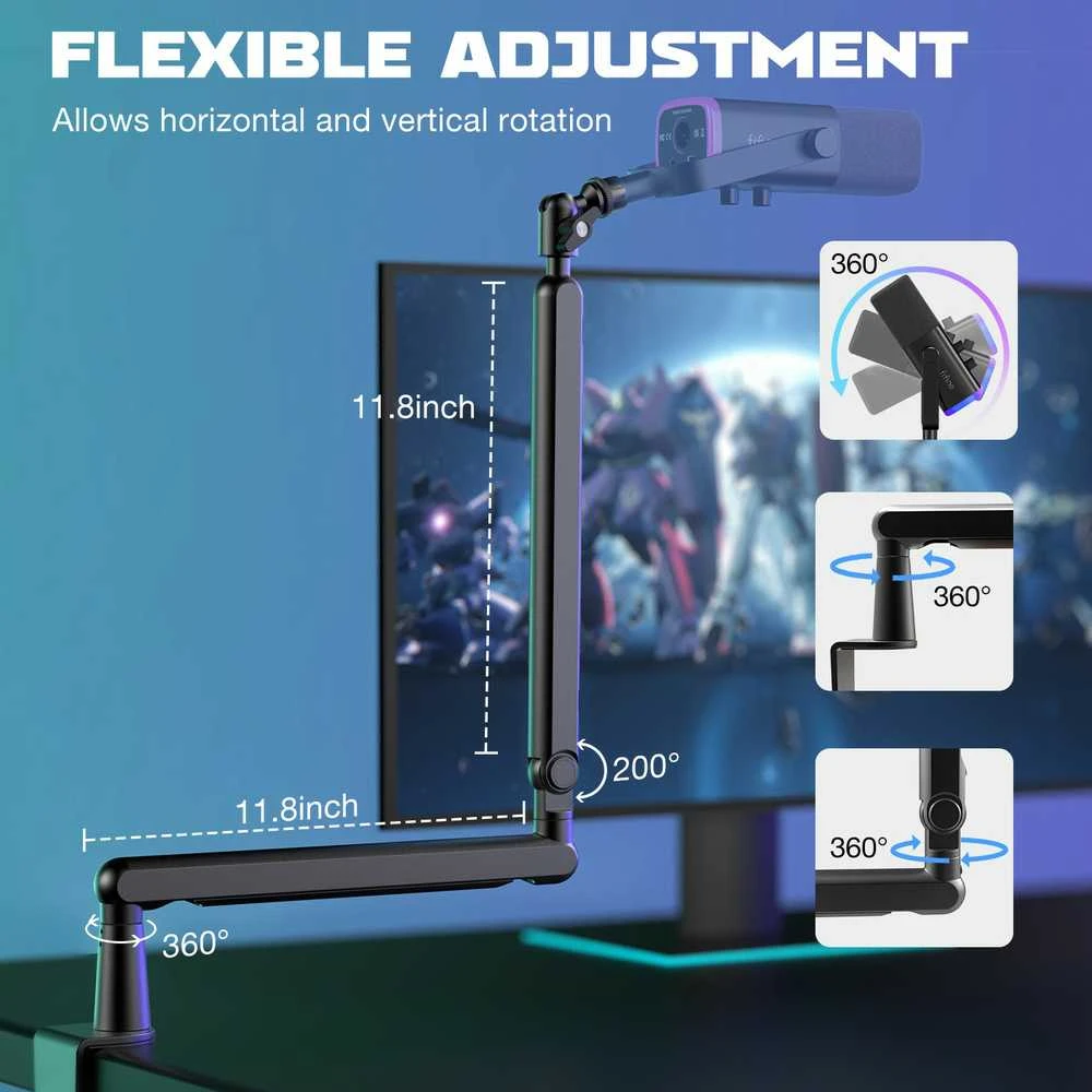 FIFINE AmpliGame TAM8 laidinis mikrofonas su stovu ir RGB apšvietimu USB/XLR