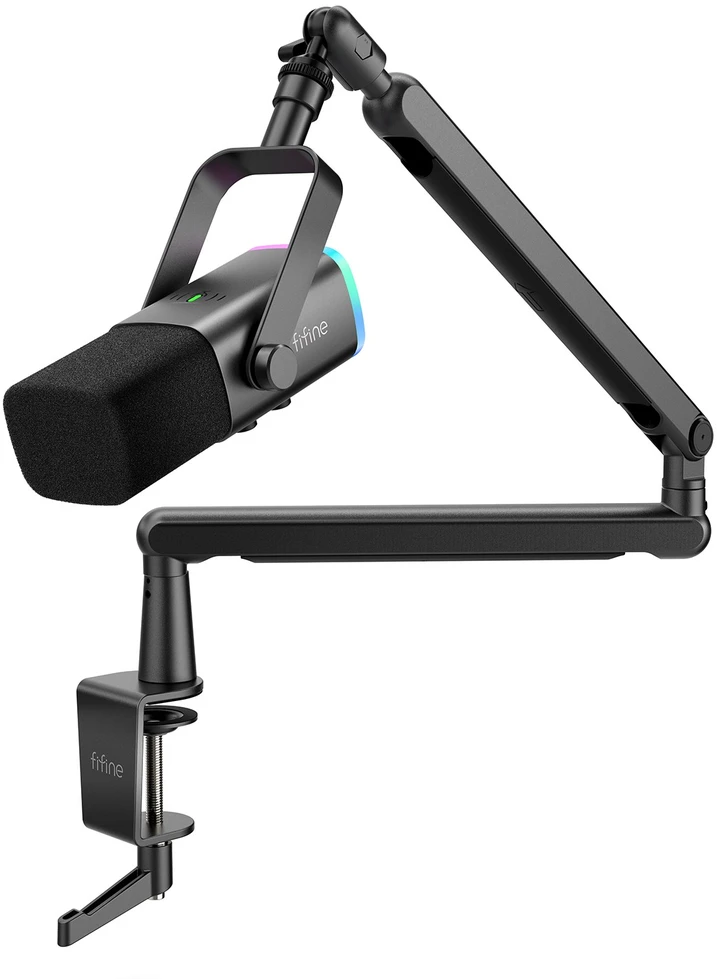 FIFINE AmpliGame TAM8 laidinis mikrofonas su stovu ir RGB apšvietimu | USB/XLR (AM8+BM88)