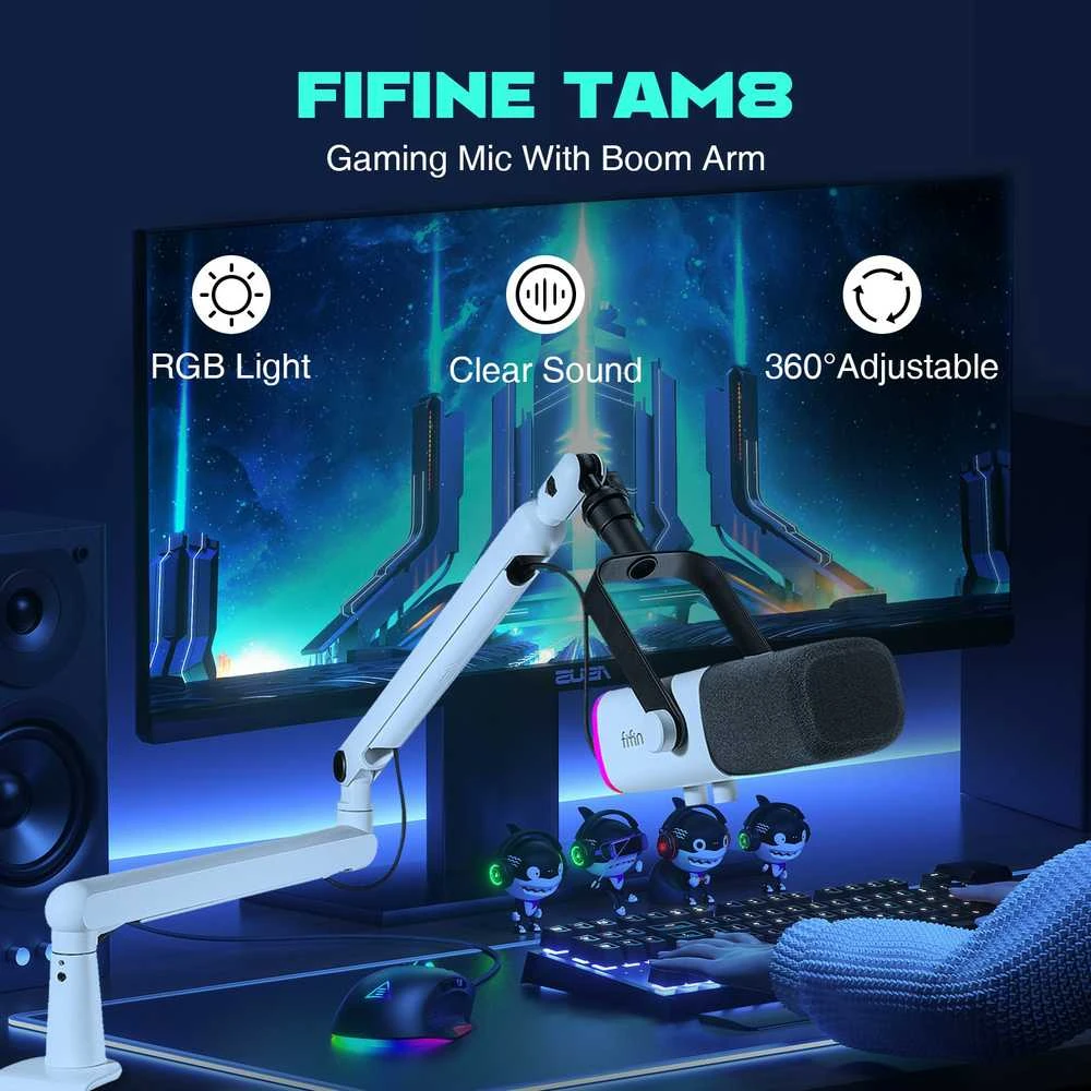 Laidinis mikrofonas su stovu ir RGB apšvietimu FIFINE AmpliGame TAM8W