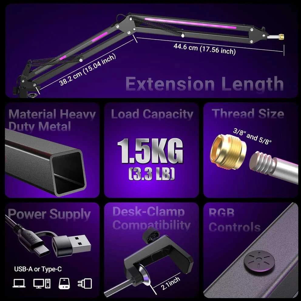 FIFINE BM38 RGB mikrofono laikiklis