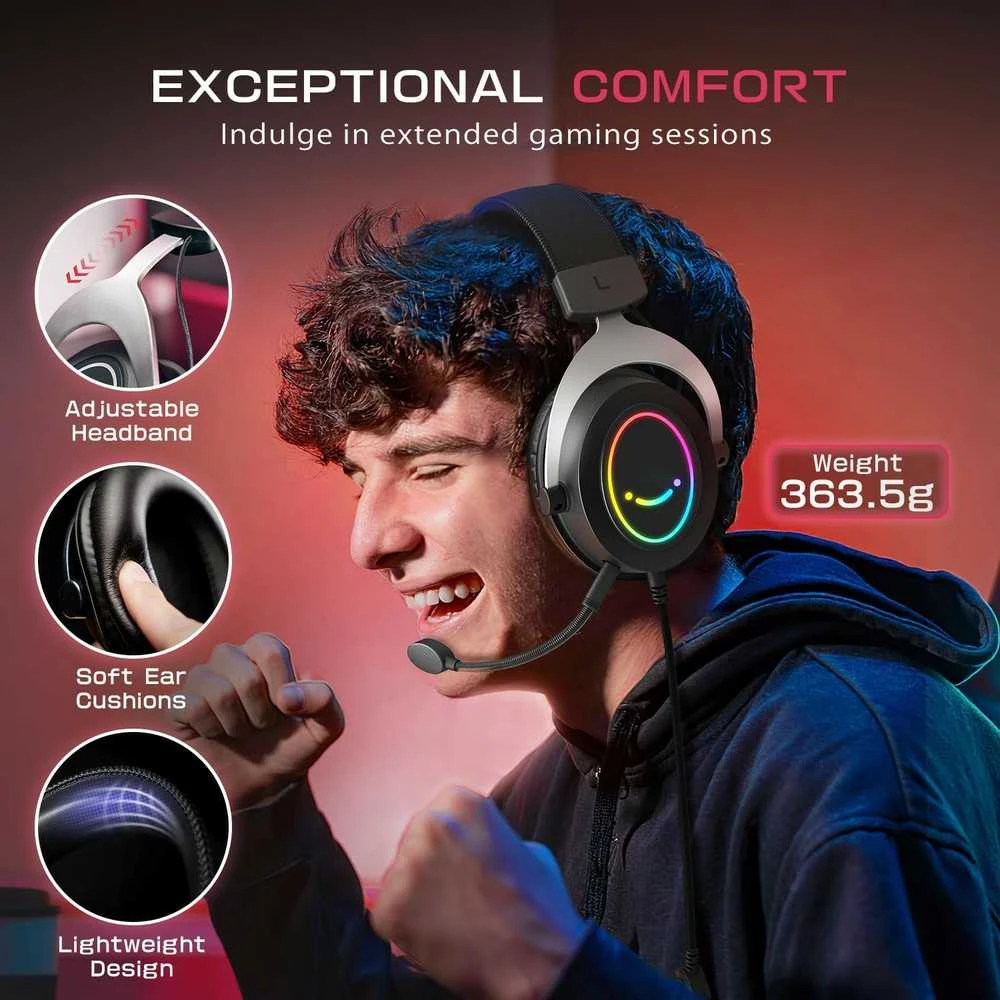 FIFINE H3 žaidimų ausinės su RGB apšvietimu ir mikrofonu