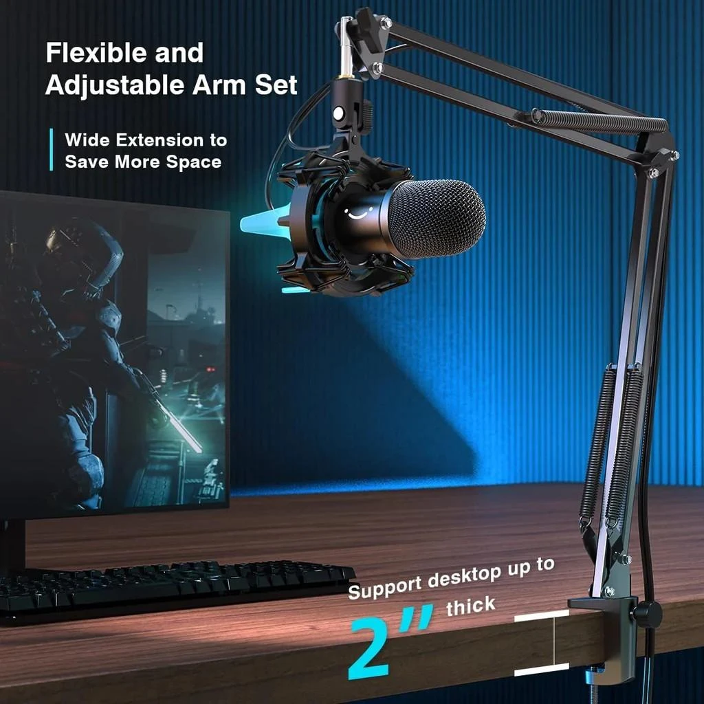 FIFINE K651 kardioidinis laidinis mikrofonas su RGB + laikiklis | USB