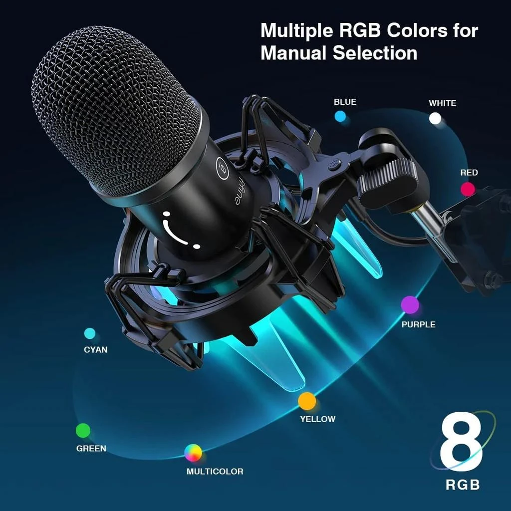 FIFINE K651 kardioidinis laidinis mikrofonas su RGB + laikiklis | USB