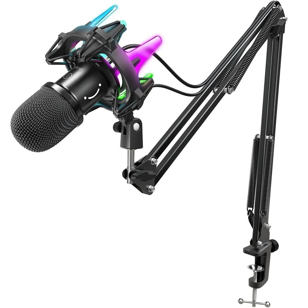 FIFINE K651 kardioidinis laidinis mikrofonas su RGB + laikiklis | USB