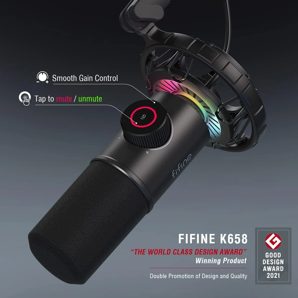 FIFINE K658 kardioidinis laidinis mikrofonas su RGB | USB