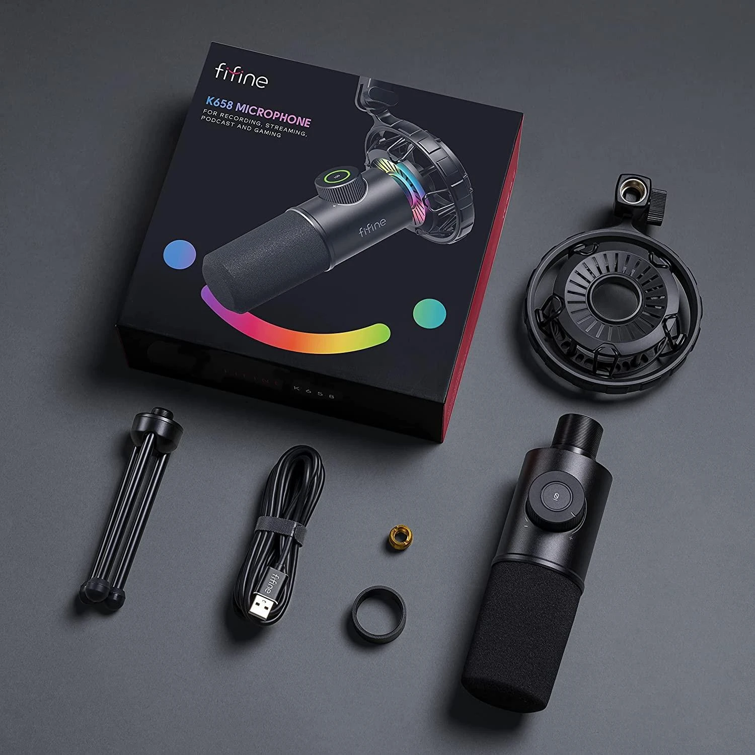 FIFINE K658 kardioidinis laidinis mikrofonas su RGB | USB