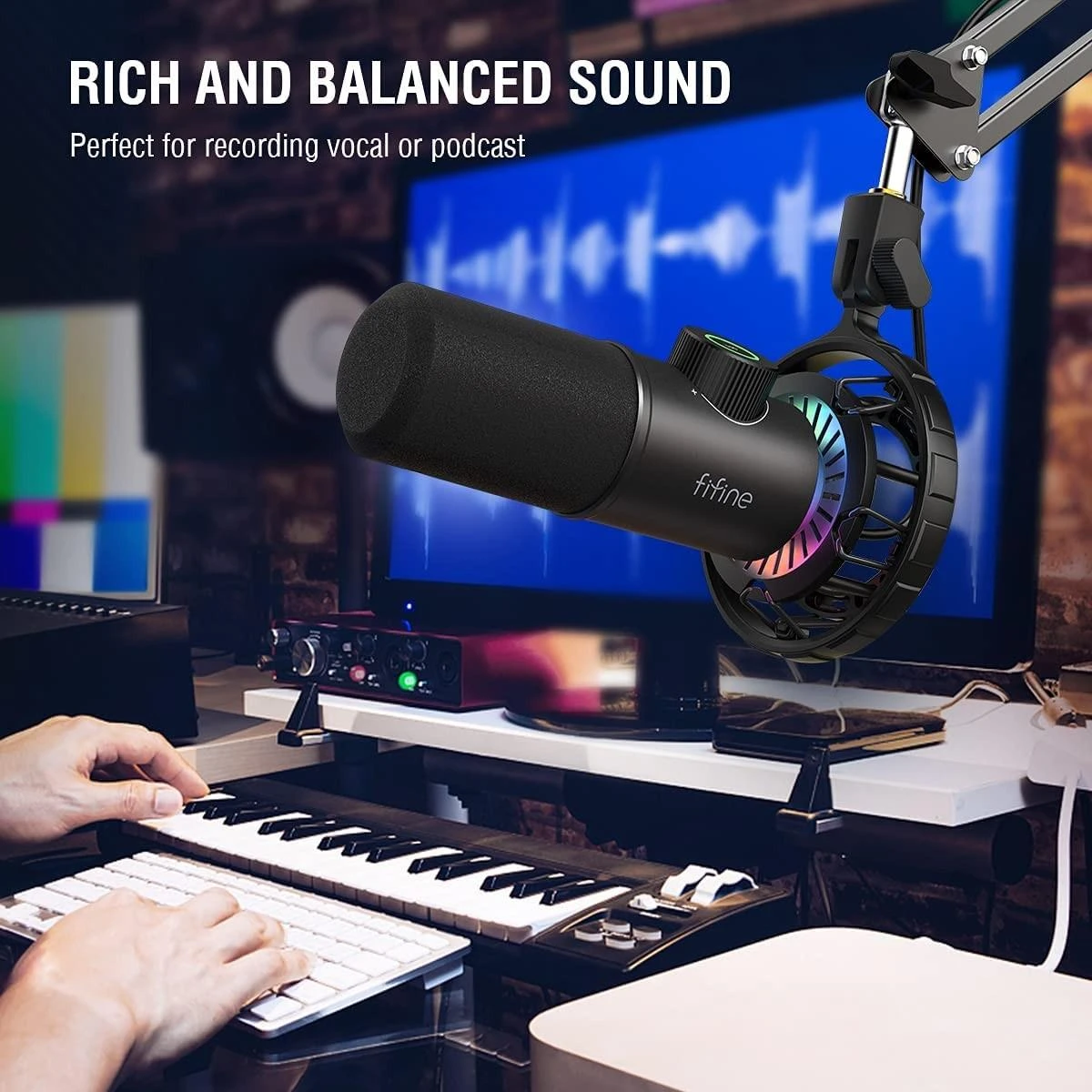 FIFINE K658 kardioidinis laidinis mikrofonas su RGB | USB