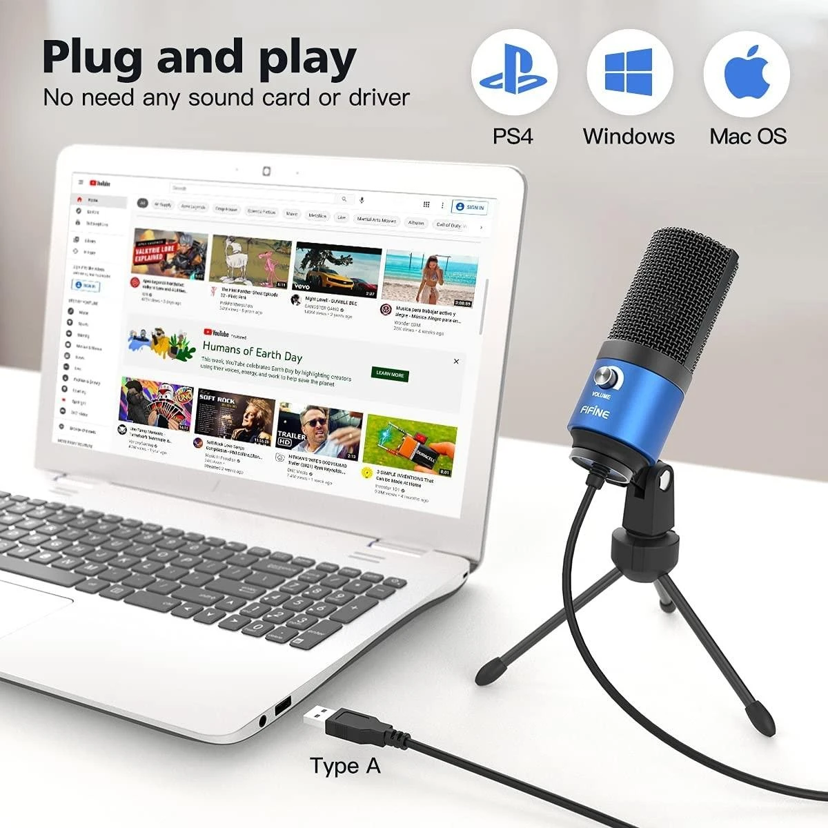 FIFINE K669L mėlynas kondensatorinis mikrofonas | USB