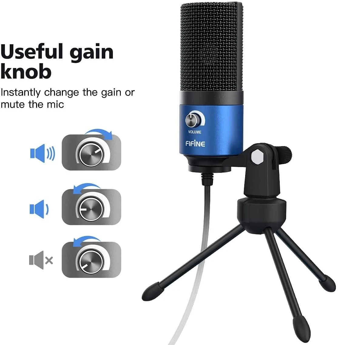 FIFINE K669L mėlynas kondensatorinis mikrofonas | USB