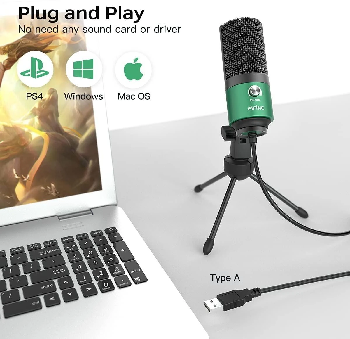FIFINE K669G žalias kondensatorinis mikrofonas | USB