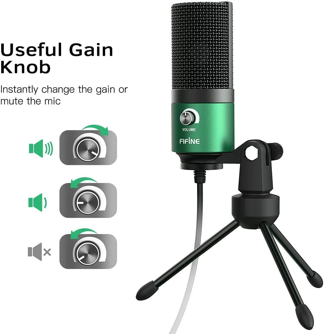 FIFINE K669G žalias kondensatorinis mikrofonas | USB