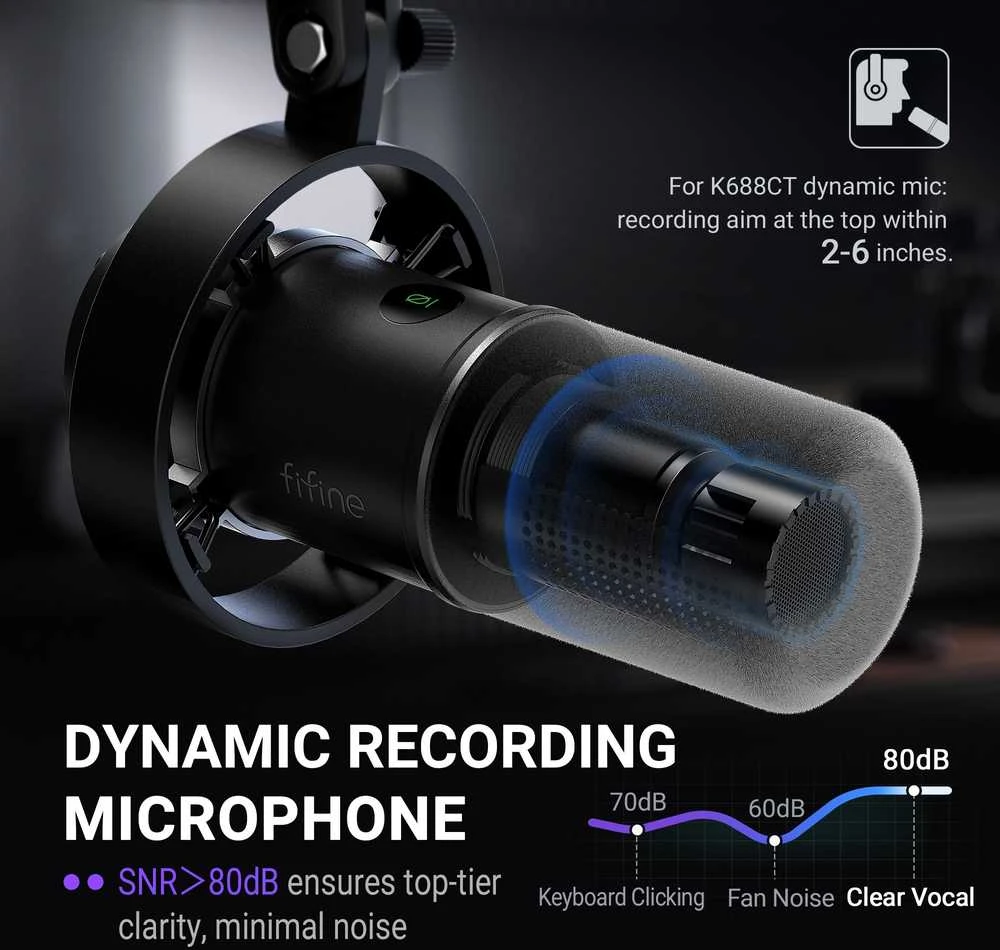 FIFINE K688CT laidinis dinaminis mikrofonas su stovu | USB/XLR