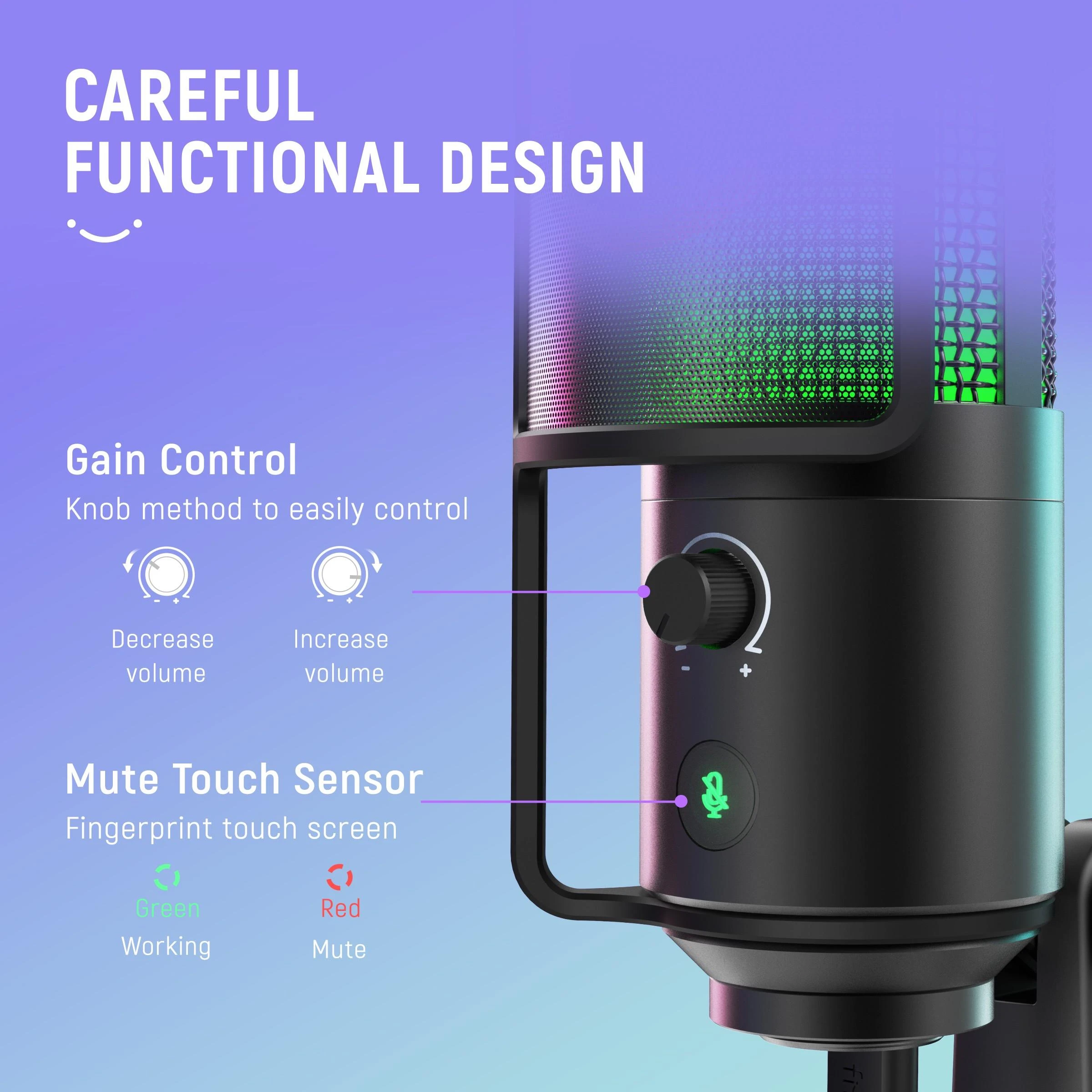 FIFINE T669 PRO2 laidinis mikrofonas su RGB apšvietimu ir stovu | USB