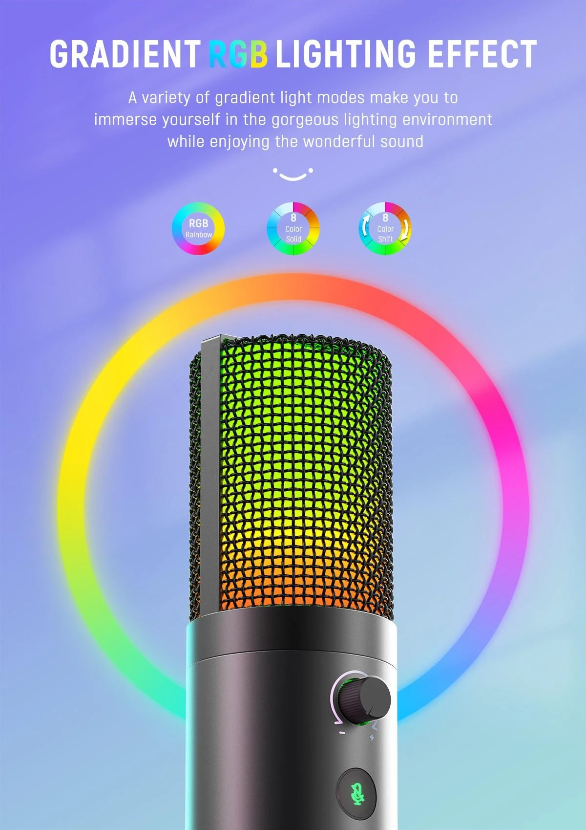 FIFINE T669 PRO2 laidinis mikrofonas su RGB apšvietimu ir stovu | USB