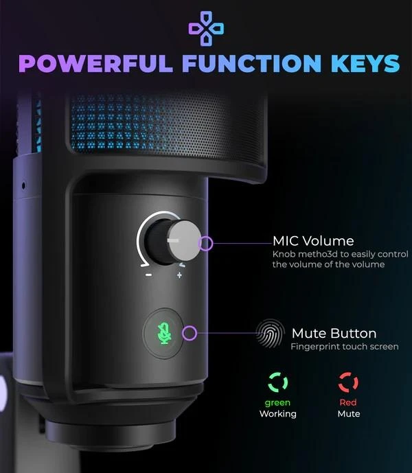 Fifine Technology FIFINE T669 PRO3 RGB Juodas (Juodas) Kondensatorinio Mikrofono Komplektas