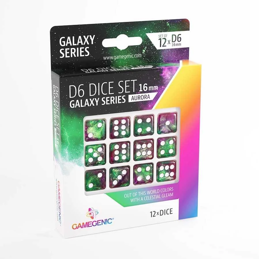 „Gamegenic“ – „Galaxy“ serijos – „Aurora“ – D6 kauliukų rinkinys 16 mm (12 vnt.)