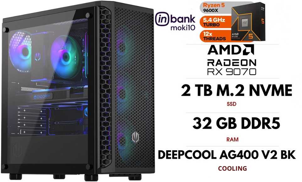 GameRoom Stacionarus kompiuteris | RYZEN 5 9600X, DDR5 32GB 6000MHz, NVME M.2 SSD 2TB, RX 9070