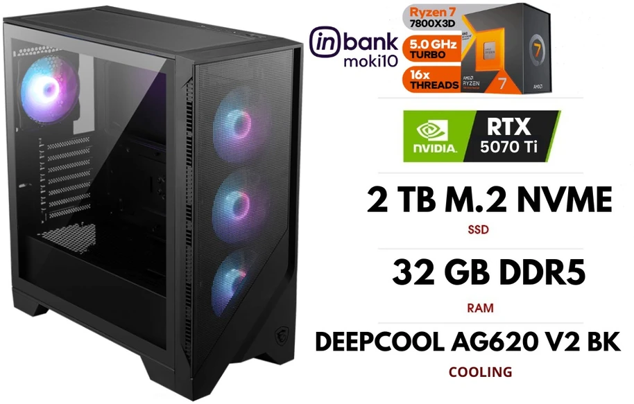 GameRoom Stacionarus kompiuteris | RYZEN 7 7800X3D, DDR5 32GB 6000MHz, NVME M.2 SSD 2TB, RTX 5070 Ti