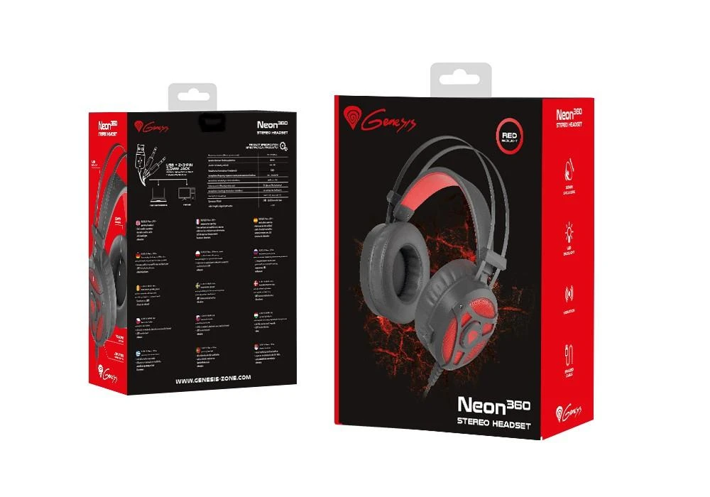Žaidimų ausinės Genesis Neon 360, LED, 2x 3.5mm