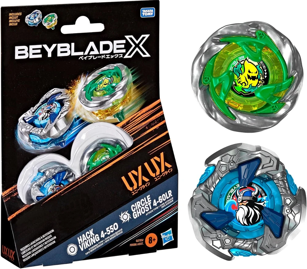Hasbro Beyblade X | Circle Ghost 4-60LR UX & Hack Viking 4-55O UX Dual Pack Set