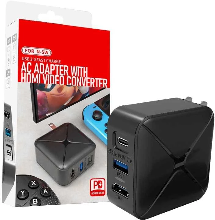 HONSON USB 3.0 greitojo įkrovimo adapteris su HDMI prievadu/ES kištuku, skirtas Switch/Lite/Oled
