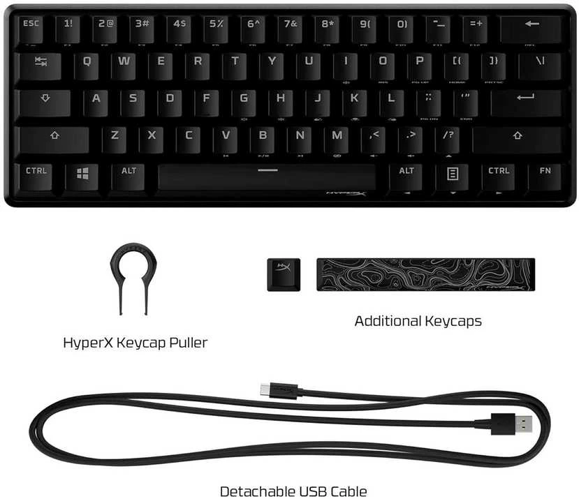 Mechaninė Žaidimų klaviatūra HyperX Alloy Origins 60, HyperX Red - Linear Switch, US išdėstymas